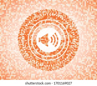 sound icon inside abstract orange mosaic emblem