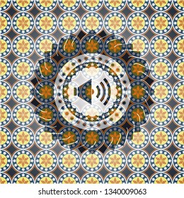 sound icon inside arabesque badge background. arabic decoration.