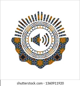 sound icon inside arabesque badge background. arabic decoration.