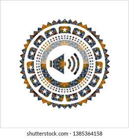 sound icon inside arabesque badge background. arabic decoration.