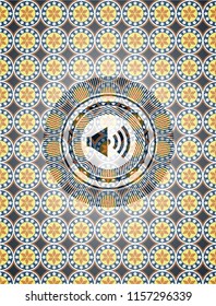 sound icon inside arabesque emblem. arabic decoration.