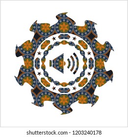 sound icon inside arabesque style badge. arabic decoration.