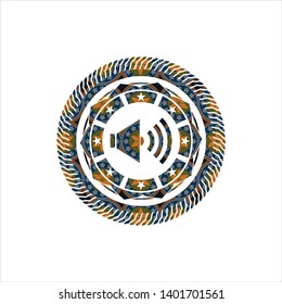 sound icon inside arabesque style badge. arabic decoration.
