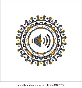 sound icon inside arabic emblem. Arabesque decoration.