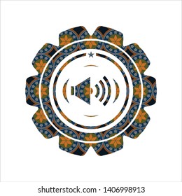 sound icon inside arabic emblem. Arabesque decoration.
