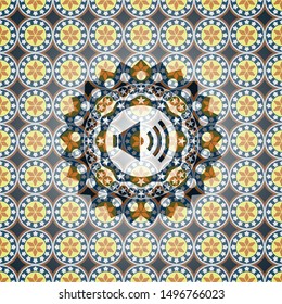 sound icon inside arabic style emblem. Arabesque decoration.