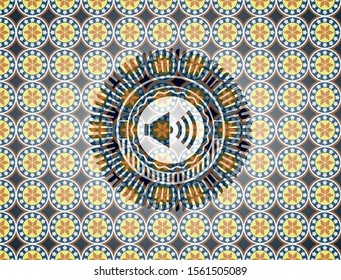 sound icon inside arabic style emblem. Arabesque decoration.