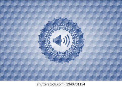 sound icon inside blue hexagon badge.
