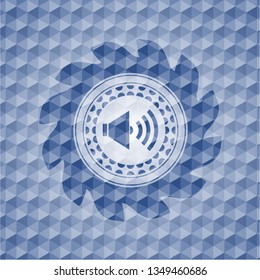 sound icon inside blue hexagon emblem.