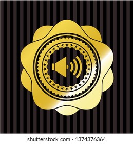 sound icon inside gold emblem or badge
