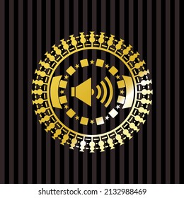 sound icon inside gold shiny emblem. 