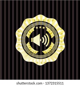 sound icon inside golden badge or emblem