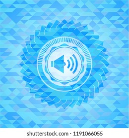 sound icon inside light blue emblem. Mosaic background