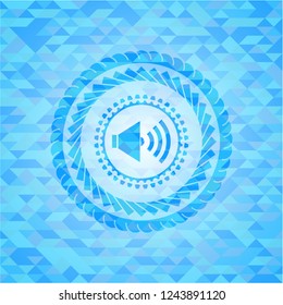 sound icon inside light blue emblem. Mosaic background