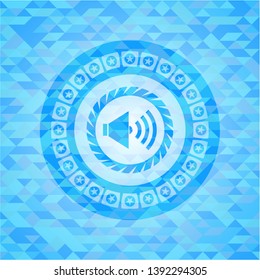 sound icon inside light blue emblem. Mosaic background