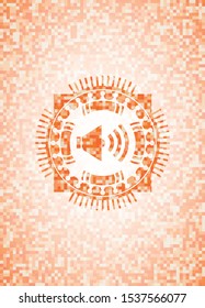sound icon inside orange mosaic emblem