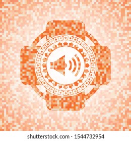 sound icon inside orange mosaic emblem