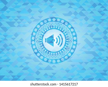 sound icon inside realistic light blue emblem. Mosaic background