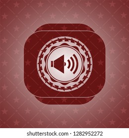 sound icon inside realistic red emblem