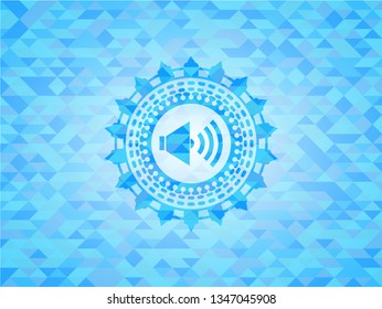 sound icon inside realistic sky blue mosaic emblem