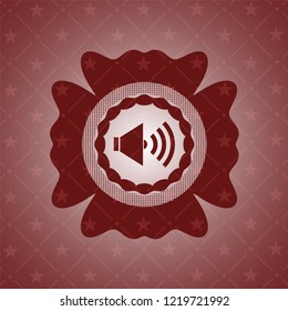 sound icon inside red emblem. Retro