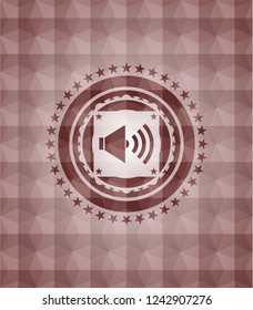 sound icon inside red emblem with geometric pattern. Seamless.