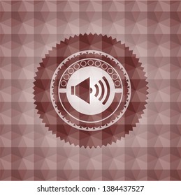 sound icon inside red emblem with geometric background. Seamless.