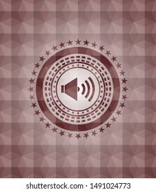sound icon inside red emblem with geometric background. Seamless.