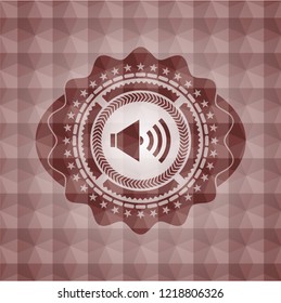 sound icon inside red geometric pattern emblem. Seamless.