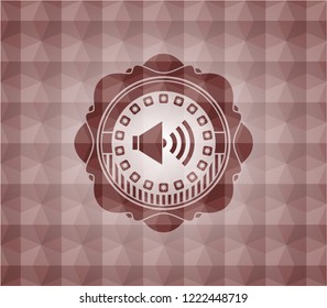 sound icon inside red geometric emblem. Seamless.