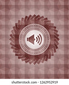 sound icon inside red geometric emblem. Seamless.
