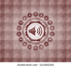 sound icon inside red polygonal badge. Seamless.