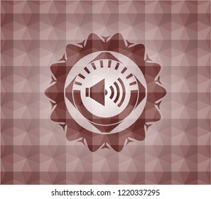 sound icon inside red polygonal badge. Seamless.