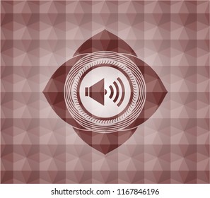 sound icon inside red seamless emblem or badge with geometric pattern background.