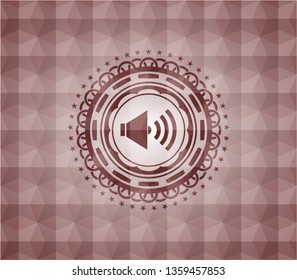 sound icon inside red seamless emblem with geometric pattern background.