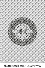 sound icon inside silver emblem. Scales pattern. Vector Illustration. Detailed. 