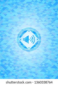 sound icon inside sky blue mosaic emblem