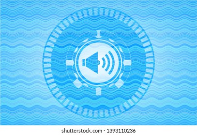 sound icon inside sky blue water badge.