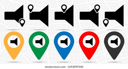 Sound icon in location set. Simple glyph, flat illustration element of web, minimalistic theme icons