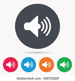 Sound icon. Music dynamic symbol. Colored circle buttons with flat web icon. Vector