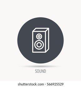 Sound icon. Musical speaker sign. Round web button with flat icon. Vector