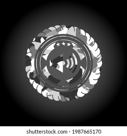 sound icon on grey camouflaged pattern. 