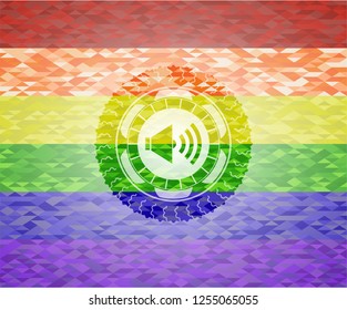 sound icon on mosaic background with the colors of the LGBT flag