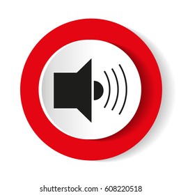 Sound icon on a red background, slim design. Vector illustration.