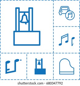 Sound icon. set of 6 sound filled and outline icons such as music note, note, bell, piano
