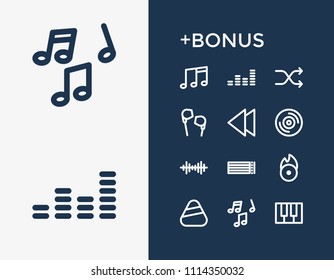 Sound icon set and backward with clef, melody and note line. Music related sound icon vector for web UI logo design.