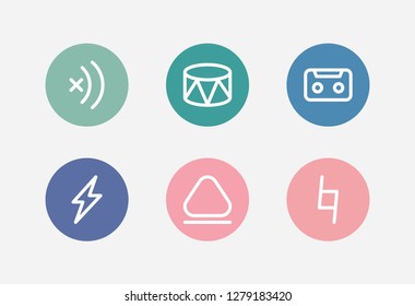 Sound icon set and mute with drummers, eject and tape cassette. Sound off related sound icon vector for web UI logo design.