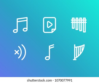 Sound icon set and mute with lyre, chimes and music file. Harp related sound icon vector for web UI logo design.