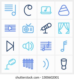 Sound icon set and next with djembe, music and common-time sign. Drum related sound icon vector for web UI logo design.