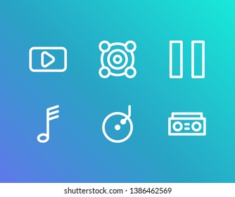 Sound icon set and pause with tape, tune and speaker. Boombox related sound icon vector for web UI logo design.